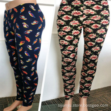 Ny borstad stretch damtryck vinter leggings